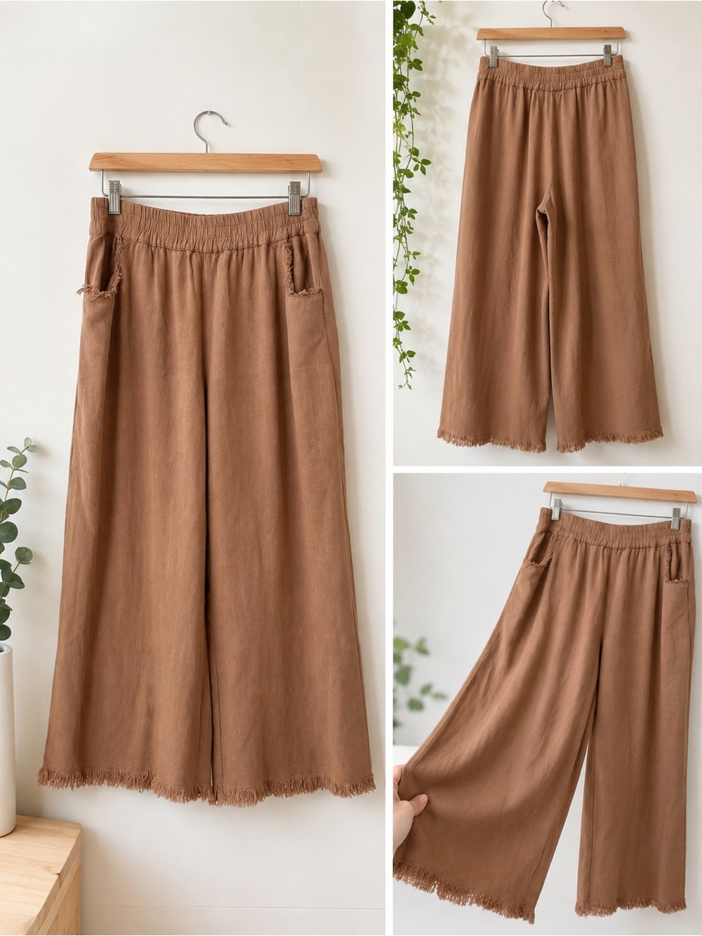 Reign Wide-Leg Pull-On Pants in Warm Caramel